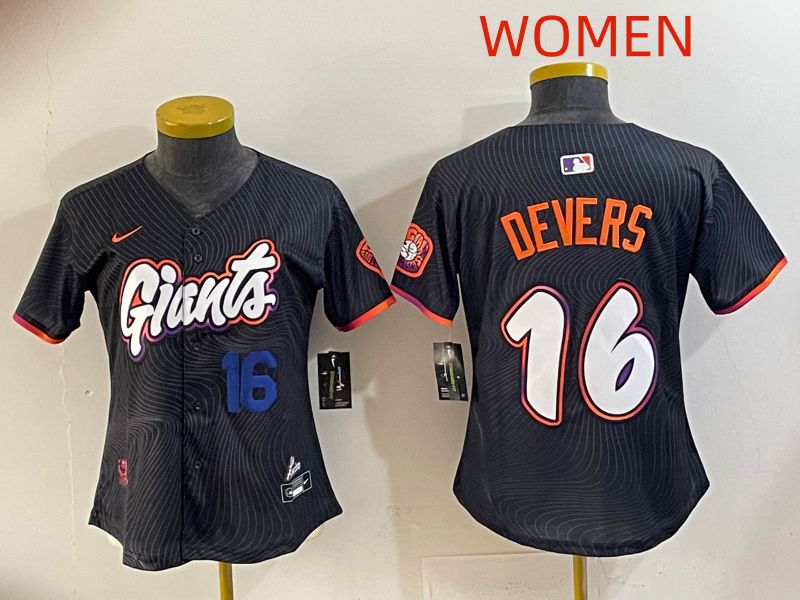 Women 2025 San Francisco Giants #16 Devers Black Joint Name Nike MLB Jersey style 01->women mlb jersey->Women Jersey